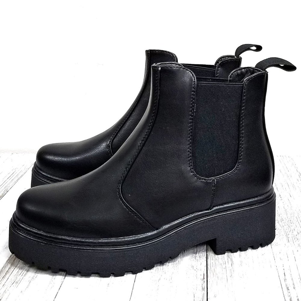 New Black Chelsea Elastic Combat Boots Booties